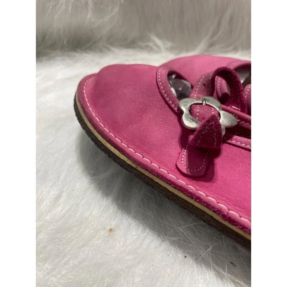 Bear Feet Pink Leather Girls Mary Jane‎ Shoes With Flower Buckle & Stitch Detail
